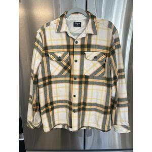 Hurley Flannel Shirt Jacket Men's Medium Plaid Green Orange Button Front